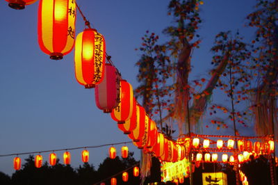 Low angle view of illuminated japanese lanterns