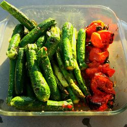 High angle view of vegetables in container