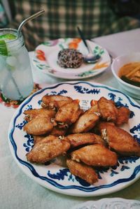 High angle view of food in plate on table