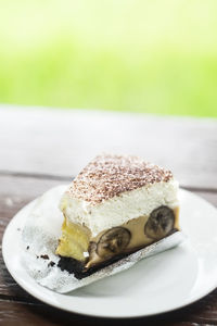 Close-up of cake in plate on table