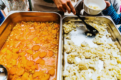 High angle view of person preparing food