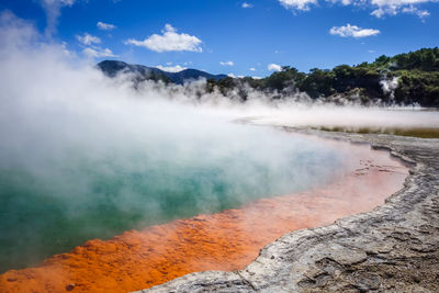 Steam emitting from hot spring