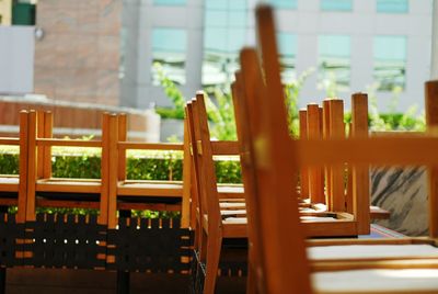 Upside down chairs on table