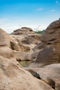 Rock formations on landscape against sky