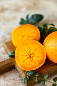 High angle view of orange on table