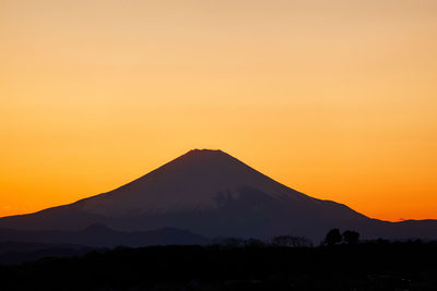 Scenic view of silhouette mountains against sky during sunset