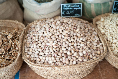 High angle view of fresh nuts at market stall