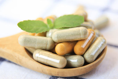 Close-up of pills on table