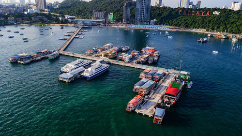 High angle view of ship in sea