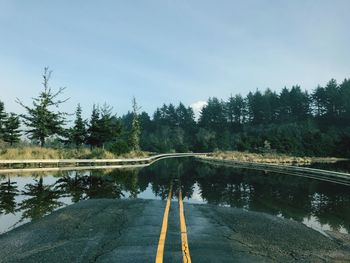 Reflection of trees in water against sky