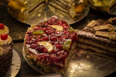 High angle view of dessert on table