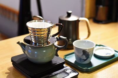 Close-up of coffee cup on table
