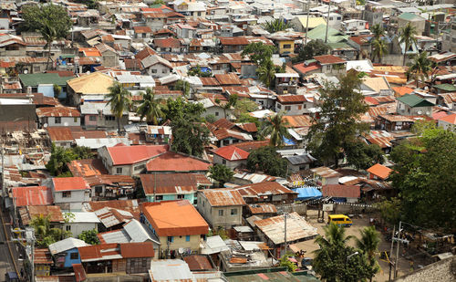 High angle view of cityscape against sky