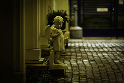 Rear view of woman walking on footpath