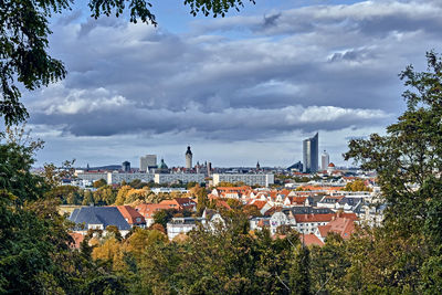 High angle view of townscape against sky