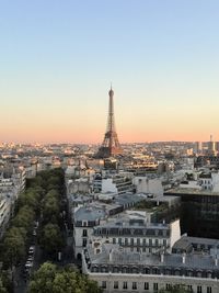 Cityscape against clear sky