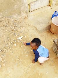 High angle view of boy playing