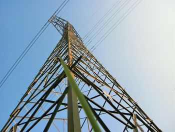 Low angle view of electricity pylon against sky