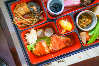 High angle view of food on table