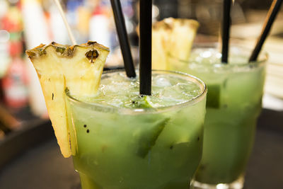 Close-up of fresh green cocktail drink