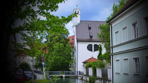 Trees and building against sky