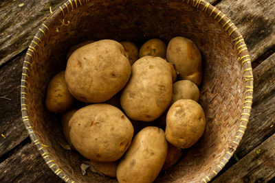 High angle view of eggs in basket