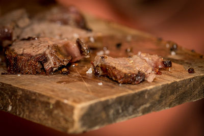 Close-up of meat on barbecue grill