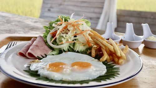 Close-up of food in plate on table