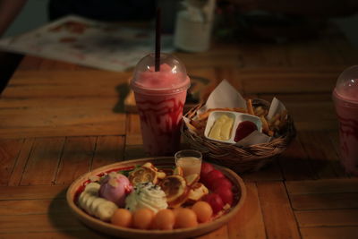 High angle view of breakfast on table