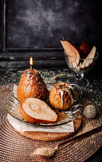 Close-up of dessert on plate on table