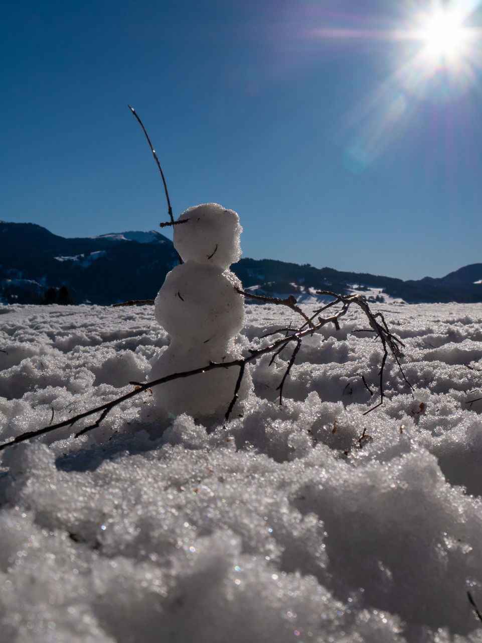 SNOW ON LAND DURING SUNNY DAY