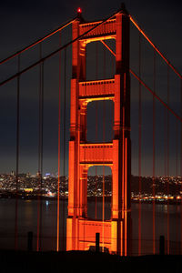 View of suspension bridge at night