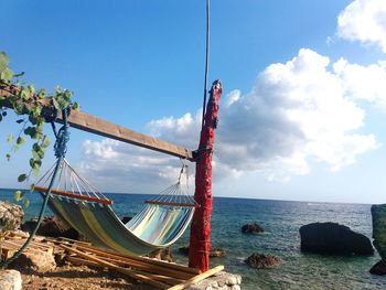 Scenic view of sea against blue sky