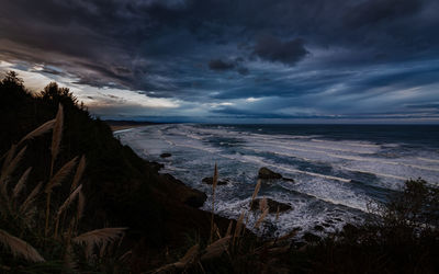 Scenic view of sea against sky at sunset