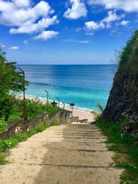 Scenic view of sea against blue sky