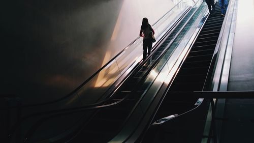 Low angle view of person on elevator 