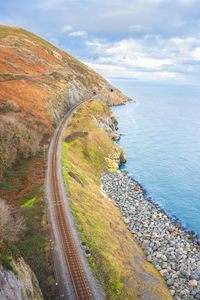 Scenic view of road by sea against sky