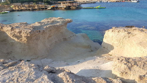 High angle view of rocks on beach