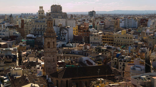 High angle view of buildings in city