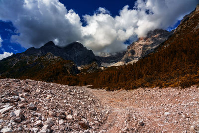 Panoramic view of snowcapped mountains against sky