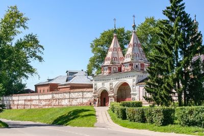 View of historical building against clear blue sky