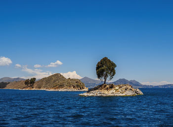 Scenic view of sea against blue sky