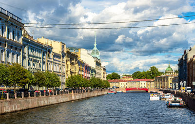 View of bridge over river against buildings