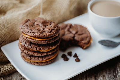 Close-up of cookies and coffee on table