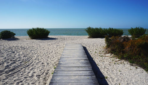 Scenic view of sea against clear blue sky