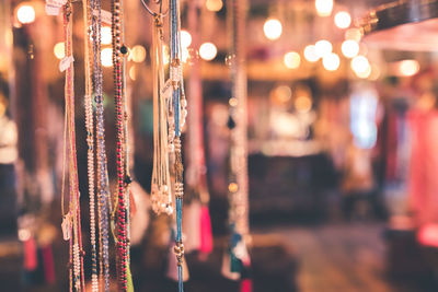 Close-up of jewelries for sale in store