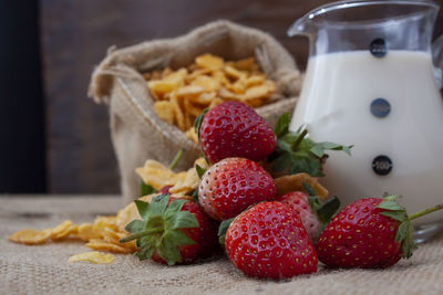 Close-up of strawberries on table