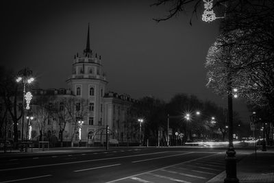 View of building lit up at night