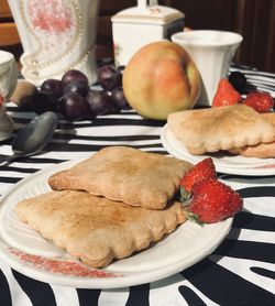 High angle view of breakfast served on table