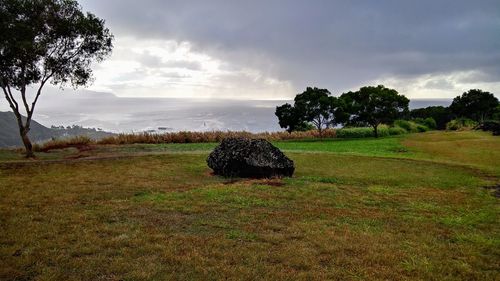 Scenic view of land against sky